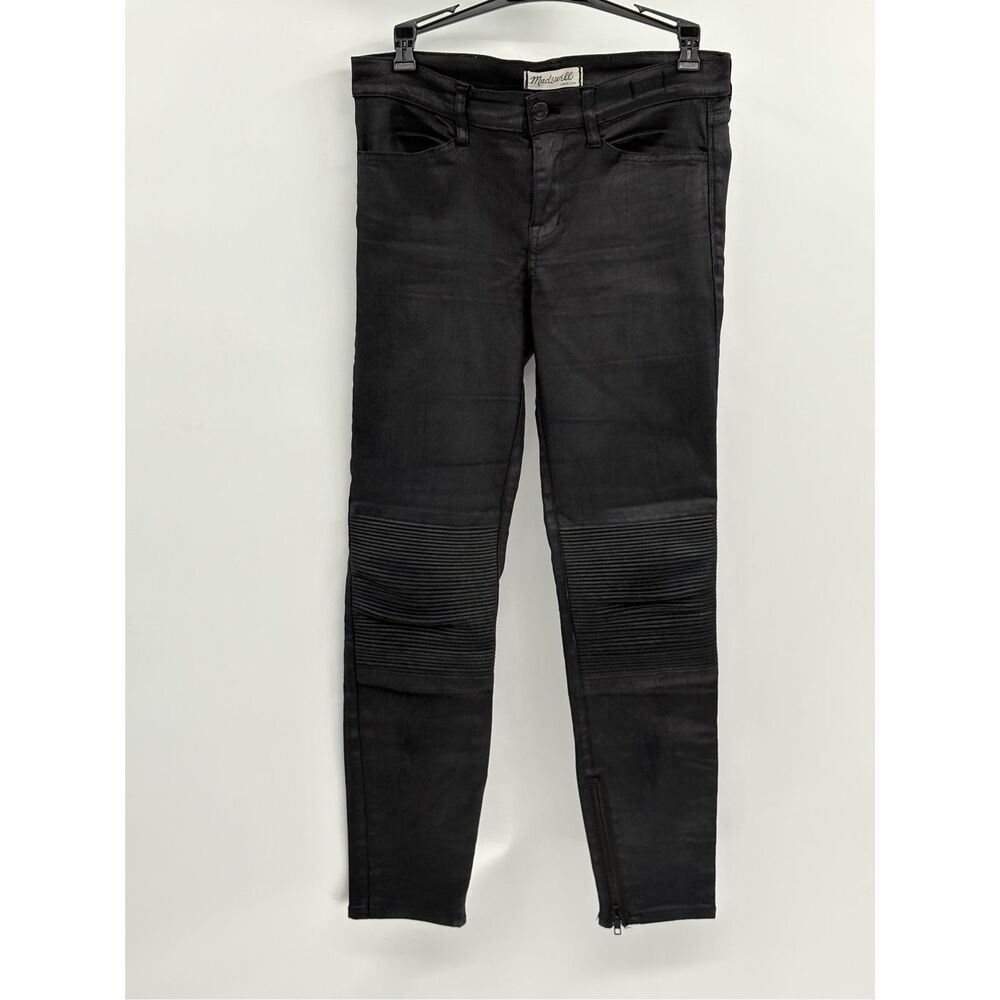 Madewell‎ Skinny Jeans Moto Style Women Size 29 Black Coated Mid Rise Ankle Zip